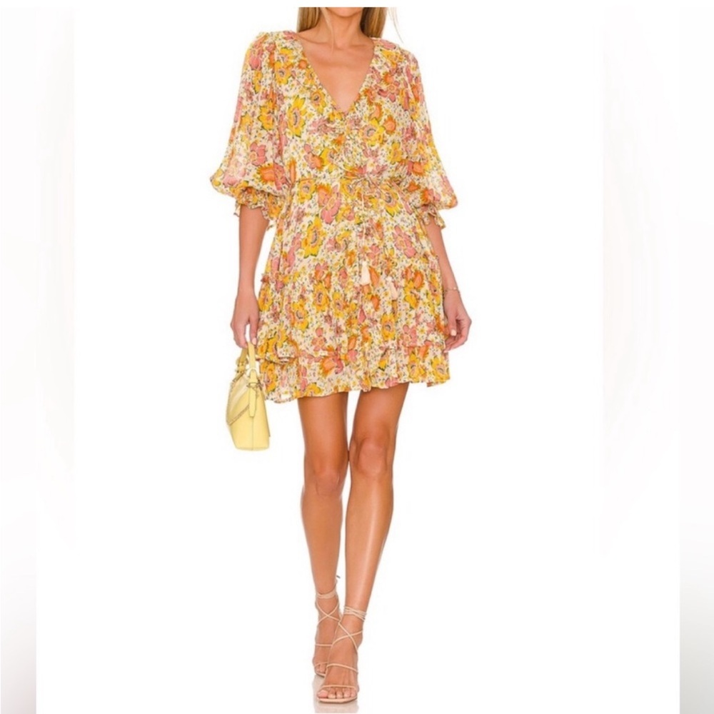 Cleobella Audrey Floral Long Sleeves Mini Dress Orange Pink Button Ruffles Small